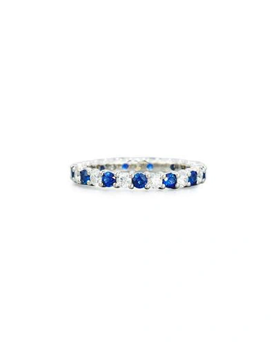 Shop American Jewelery Designs Prong-set Diamond & Sapphire Band Ring In Platinum