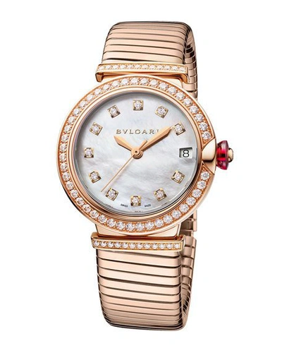 Shop Bvlgari Lvcea Tubogas 33mm Diamond Bracelet Watch, 18k Rose Gold