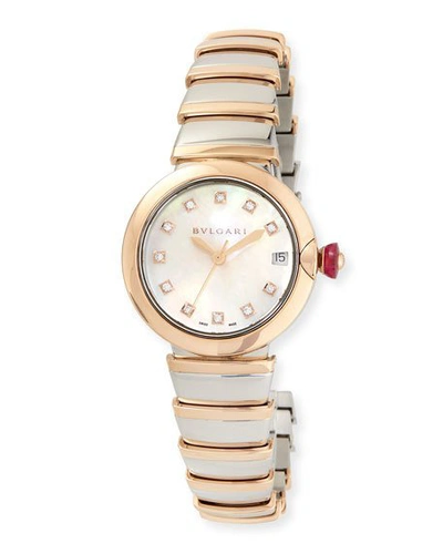 Shop Bvlgari 33mm Lvcea Watch With Diamonds, Two-tone