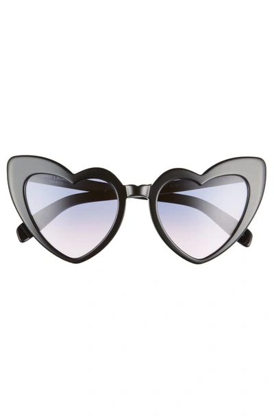 Shop Saint Laurent Loulou 54mm Heart Sunglasses In Shiny Black/ Violet Gradient