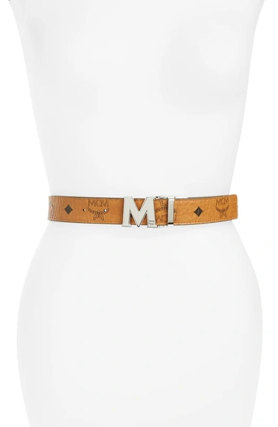 Shop Mcm Logo Buckle Reversible Belt In Cognac