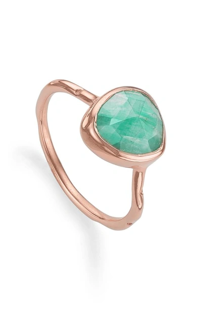Shop Monica Vinader Siren Semiprecious Stone Stacking Ring In Rose Gold/ Amazonite
