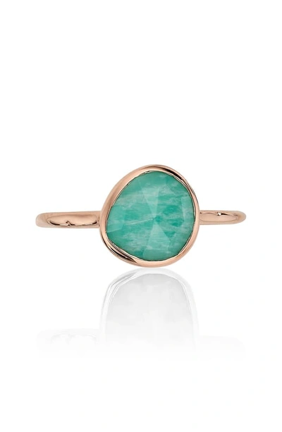 Shop Monica Vinader Siren Semiprecious Stone Stacking Ring In Rose Gold/ Amazonite