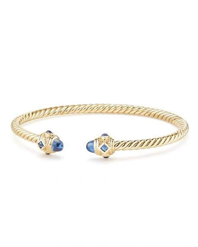 Shop David Yurman 18k Gold Renaissance Cablespira Bangle Bracelet W/ Sapphires