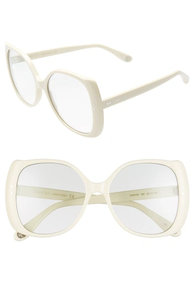 Shop Gucci 56mm Gradient Butterfly Sunglasses - Shiny Solid Ivory/ Grn Grad