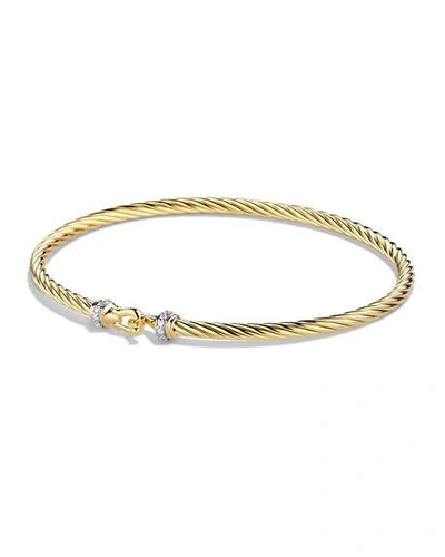 Shop David Yurman Cable Buckle Bracelet With Diamonds And 18k Gold, 2.6mm