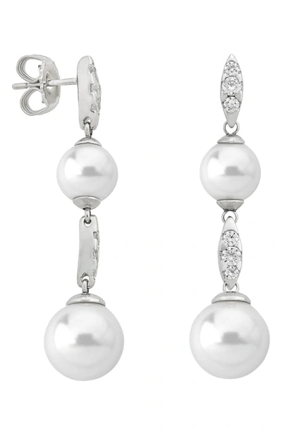 Shop Majorica Simulated Pearl & Cubic Zirconia Drop Earrings In Silver