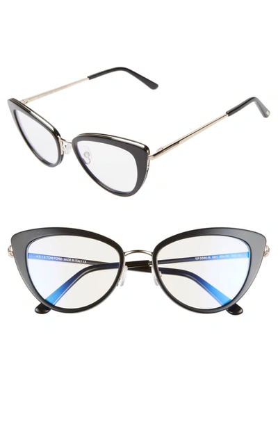 Shop Tom Ford 53mm Cat Eye Blue Light Blocking Glasses In Shiny Black/ Gold