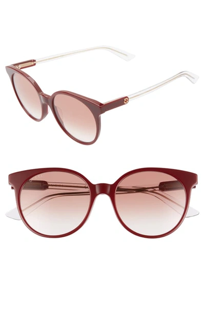 Shop Gucci 54mm Round Sunglasses - Shiny Solid Burg/brn Solid