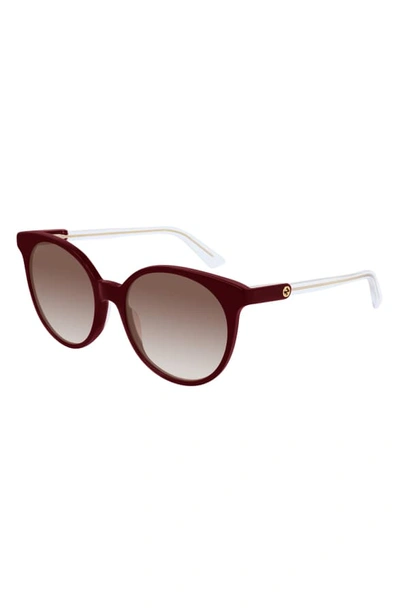 Shop Gucci 54mm Round Sunglasses - Shiny Solid Burg/brn Solid