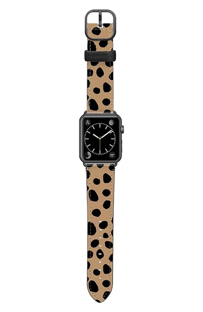 Shop Casetify Cheetah Dots Saffiano Faux Leather Apple Watch Strap In Cheetah/ Space Grey