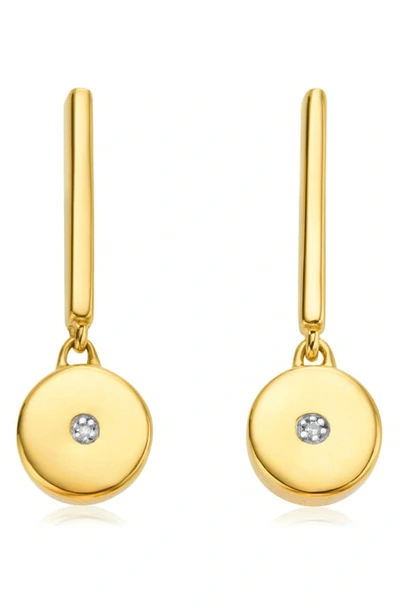 Shop Monica Vinader Linear Solo Diamond Drop Earrings In Yellow Gold