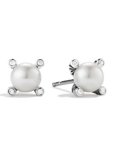 Shop David Yurman Cable Collectibles Pearl Earrings With Diamonds And Silver, 7mm