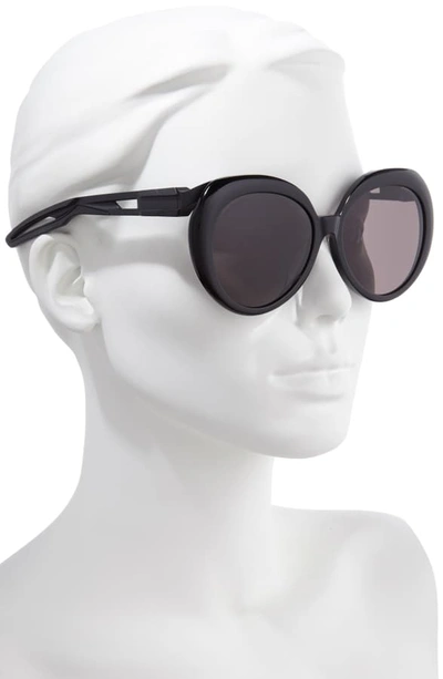 Shop Balenciaga 56mm Round Sunglasses In Shiny Black/ Grey