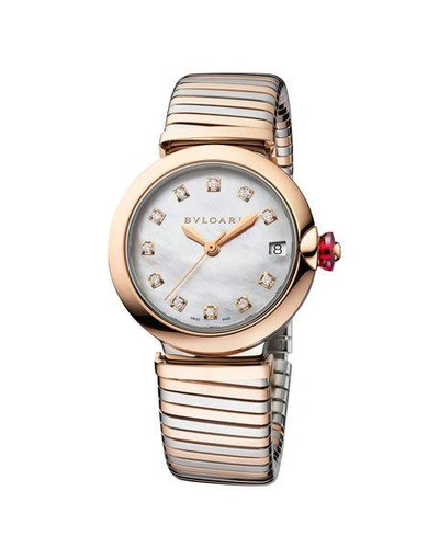 Shop Bvlgari Lvcea Tubogas 33mm Diamond Bracelet Watch, Two-tone