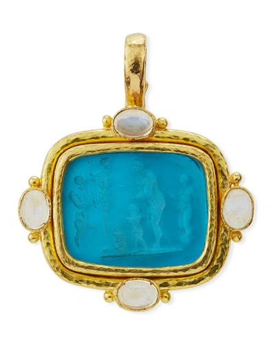 Shop Elizabeth Locke Pan Picnic Antique 19k Gold Intaglio Pendant, Blue