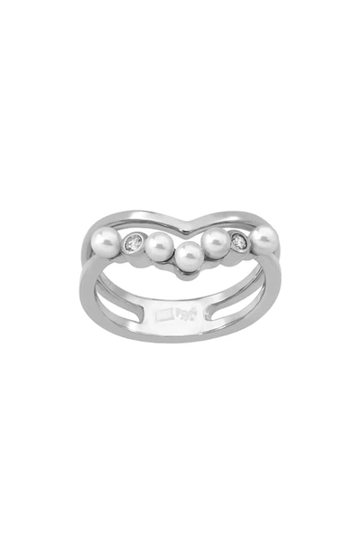 Shop Majorica Simulated Pearl Caged Ring In Silver