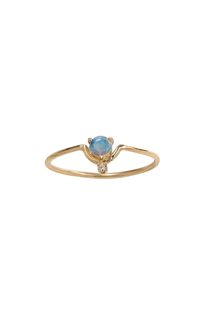 Shop Wwake Nestled Opal & Diamond Ring In Yellow Gold/ Diamond/ Opal