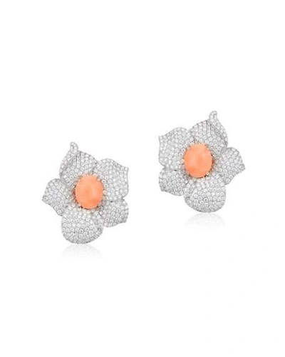 Shop Andreoli 18k White Gold, Diamond & Coral Flower Earrings