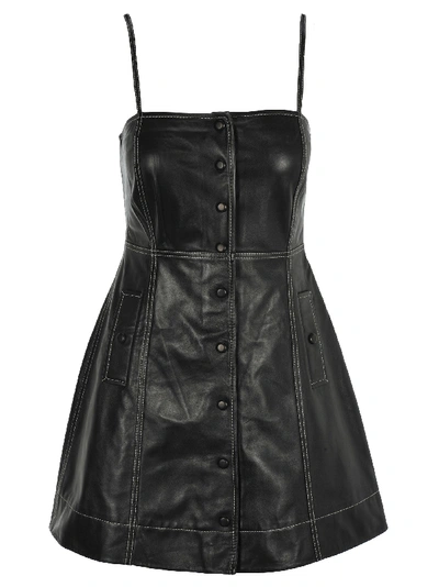 Shop Ganni Leather Dress In Black