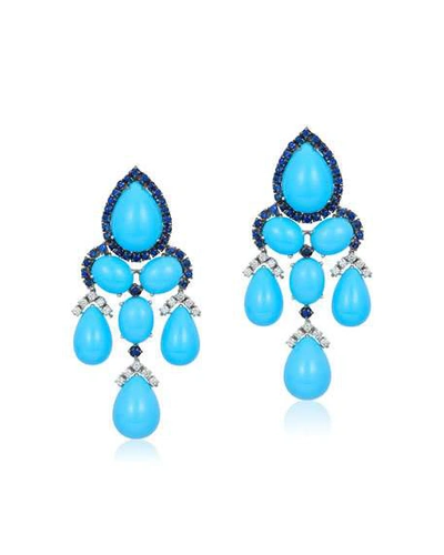 Shop Andreoli 18k White Gold, Turquoise, Diamond & Sapphire Earrings