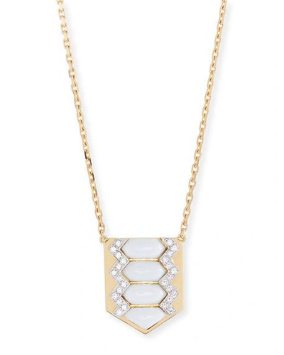Shop David Webb Motif Diamond & White Enamel Shield Necklace