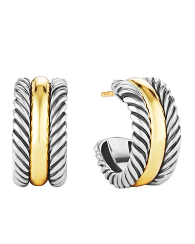 Shop David Yurman Cable Collectibles Huggie Earrings In Silver With 14k Gold, 15.6mm, 0.3"l