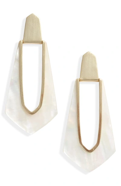 Shop Kendra Scott Kiernan Elongated Drop Earrings In Ivory Mother Of Pearl/ Gold