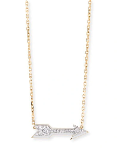 Shop David Webb Motif 18k Gold Diamond Arrow Pendant Necklace With White Enamel
