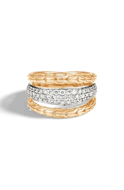Shop John Hardy Classic Chain Diamond Pave & 18k Gold Ring In Silver/ Gold