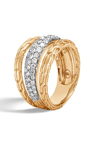 Shop John Hardy Classic Chain Diamond Pave & 18k Gold Ring In Silver/ Gold