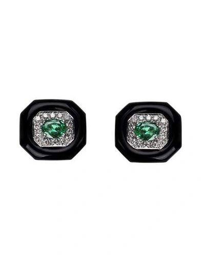 Shop Nikos Koulis 18k White Gold Oui Diamond & Emerald Stud Earrings