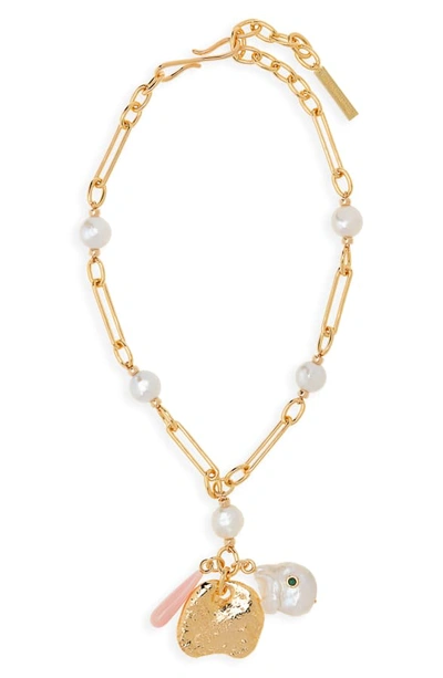 Shop Lizzie Fortunato Holiday Charm Necklace In Pearl/ Gold