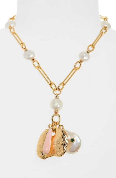 Shop Lizzie Fortunato Holiday Charm Necklace In Pearl/ Gold