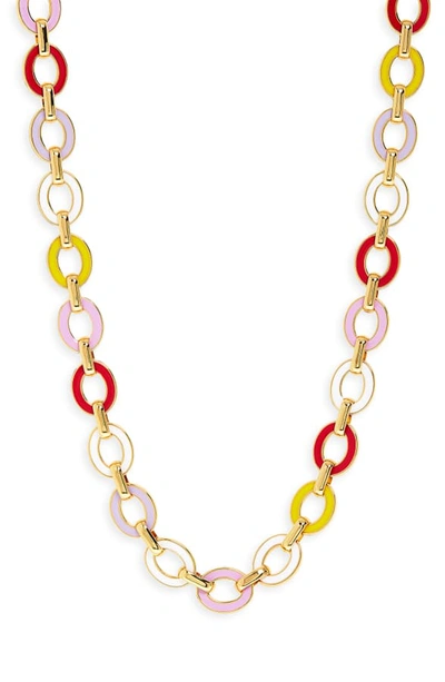 Shop J.crew Enamel Rainbow Link Necklace In Gold/ Pink/ Multi