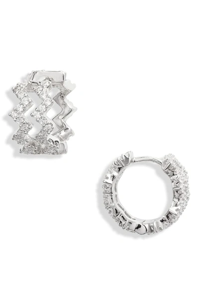 Shop Apm Monaco Up & Down Zigzag Hoop Earrings In Silver