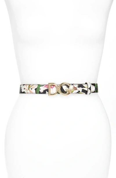 Shop Dolce & Gabbana Lily Print Leather Belt In Nero