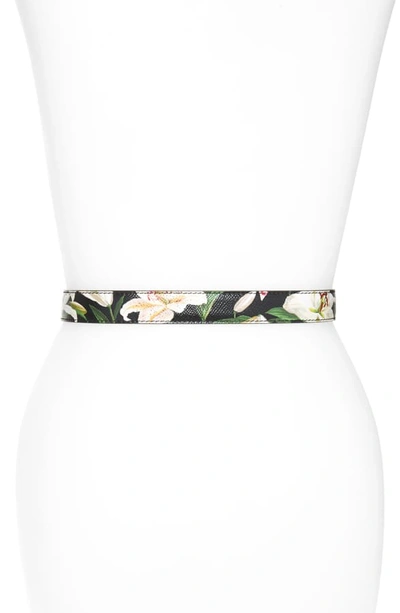 Shop Dolce & Gabbana Lily Print Leather Belt In Nero