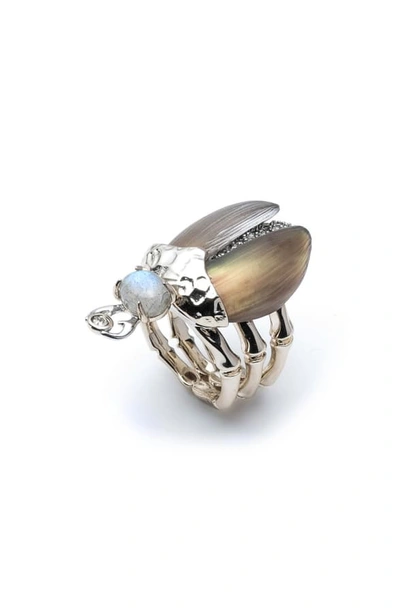 Shop Alexis Bittar Crystal Encrusted Scarab Ring In Scarab Wing