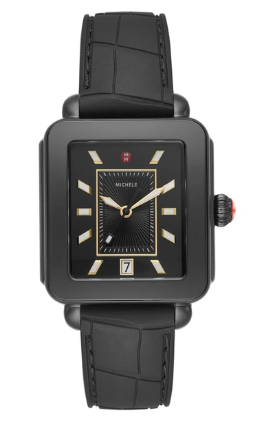 Shop Michele Deco Sport Watch Head & Silicone Strap, 34mm X 36mm In Black/ Gold/ Black