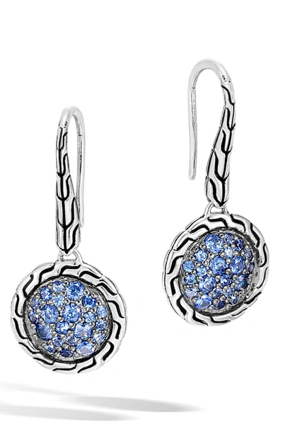 Shop John Hardy Pave Drop Earrings In Silver/ Blue Sapphire