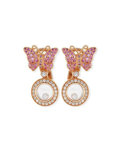 Shop Chopard 18k Happy Diamonds Butterfly Double-drop Earrings