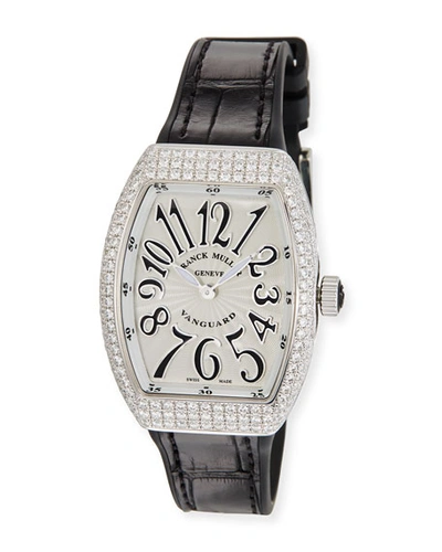 Shop Franck Muller Lady Vanguard Watch With Diamonds & Alligator Strap