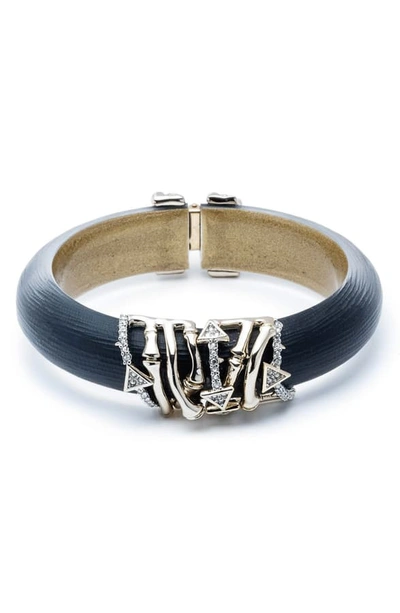 Shop Alexis Bittar Orbiting Bamboo Crystal Encrusted Hinge Bracelet In Black