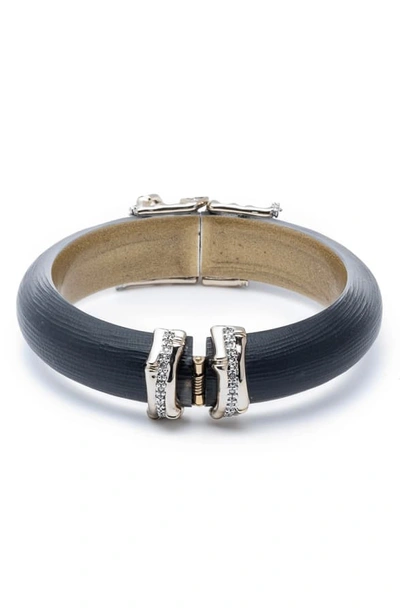 Shop Alexis Bittar Orbiting Bamboo Crystal Encrusted Hinge Bracelet In Black