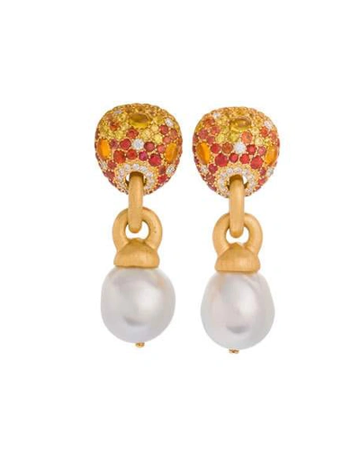 Shop Margot Mckinney Jewelry 18k Sapphire & Baroque Pearl Drop Earrings