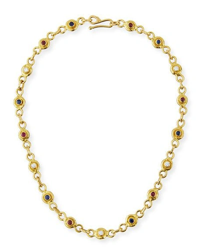 Shop Jean Mahie 22k Gold Link Necklace With Diamonds, Sapphires & Rubies