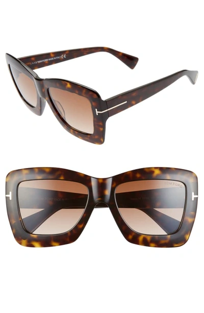 Shop Tom Ford Hutton 55mm Rectangular Sunglasses - Dark Havana/ Gradient Brown