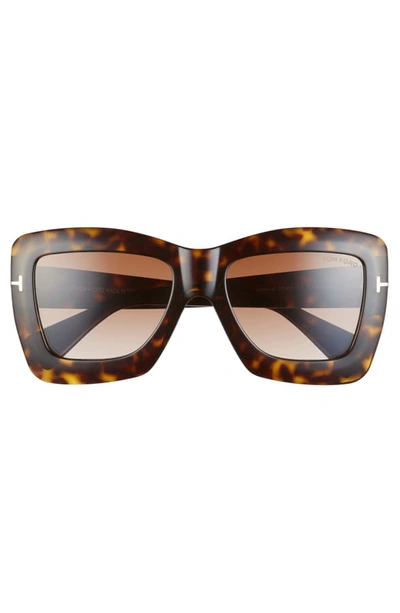 Shop Tom Ford Hutton 55mm Rectangular Sunglasses - Dark Havana/ Gradient Brown
