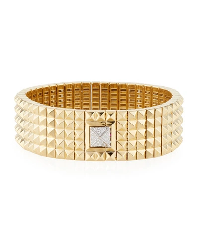 Shop Roberto Coin Wide 18k Studded Bracelet W/ Diamond Pyramid